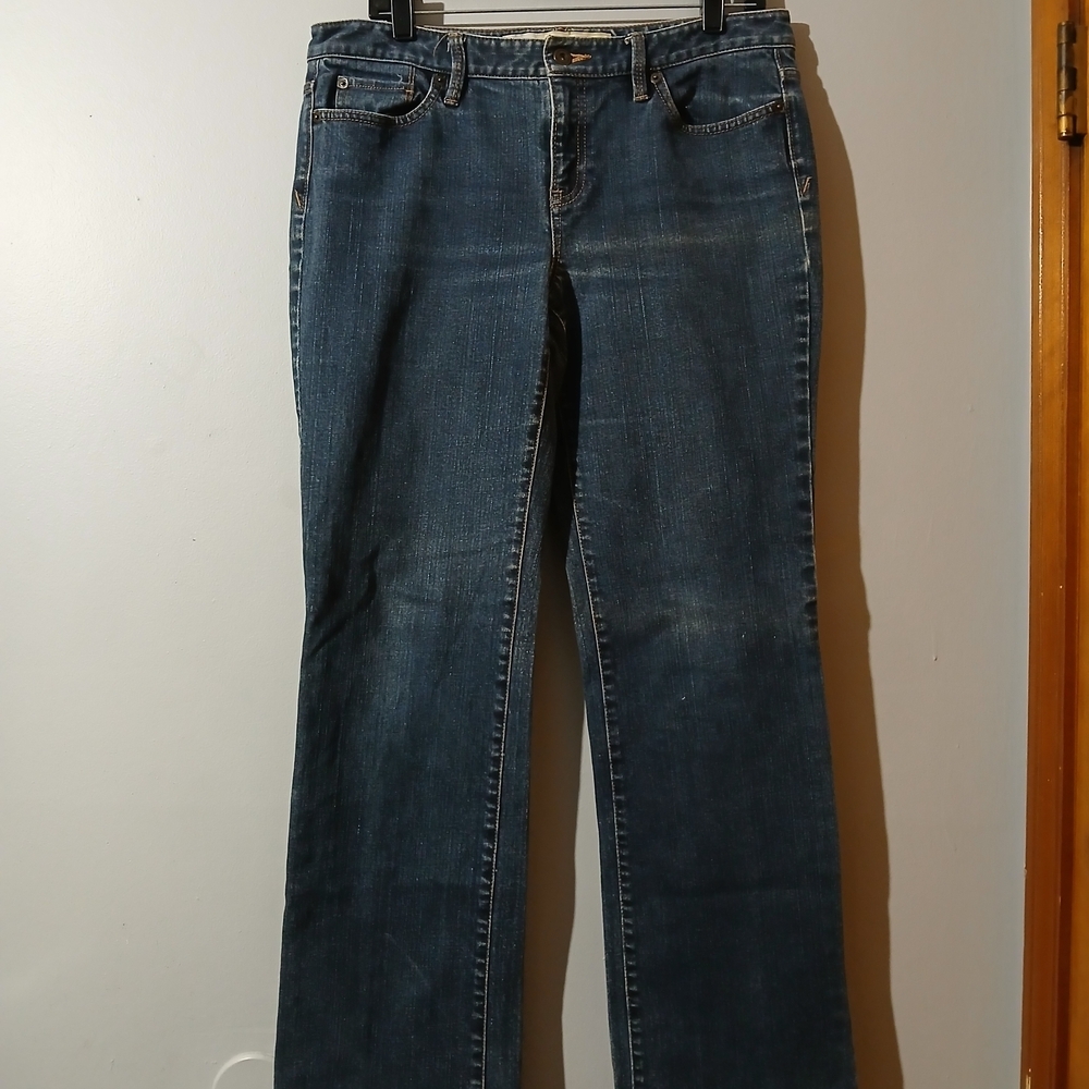 LOFT Women's Original Bootcut Dark Blue Straight Wider Leg Jeans Size 10